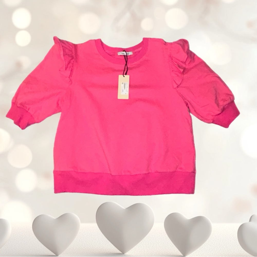 NWT Pink Ruffle Sleeve Crewneck Short Sleeve Shirt from Gab and Kate Women M